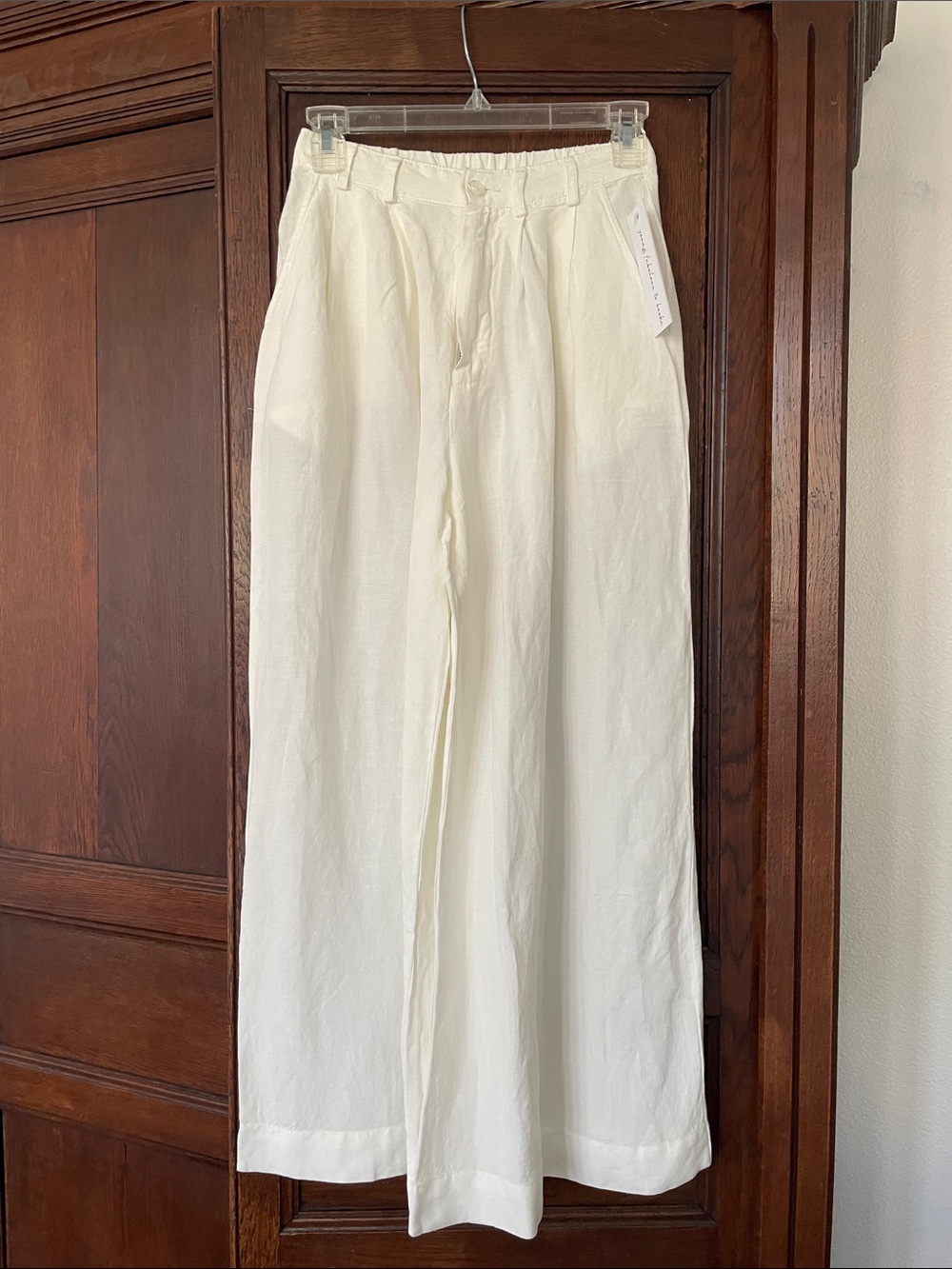 XS YFB Ivory Linen Blend High Rise Wide Leg Trousers Pants NWT
